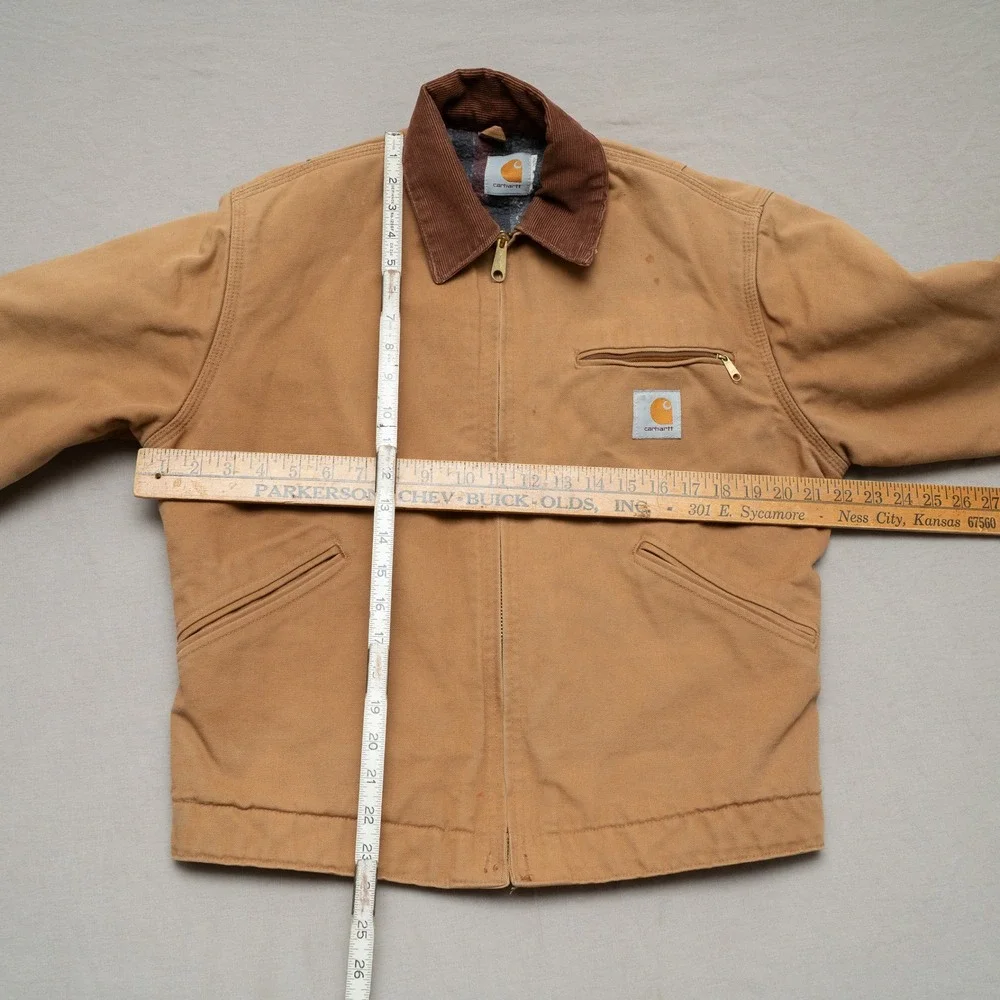 Vtg Carhartt Brown Detroit Blanket Lined Jacket J97 Size Small Corduroy Collar